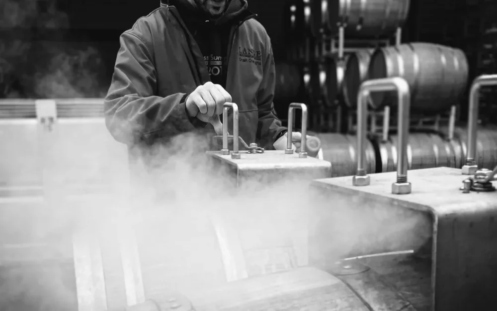 Dan and wine barrels