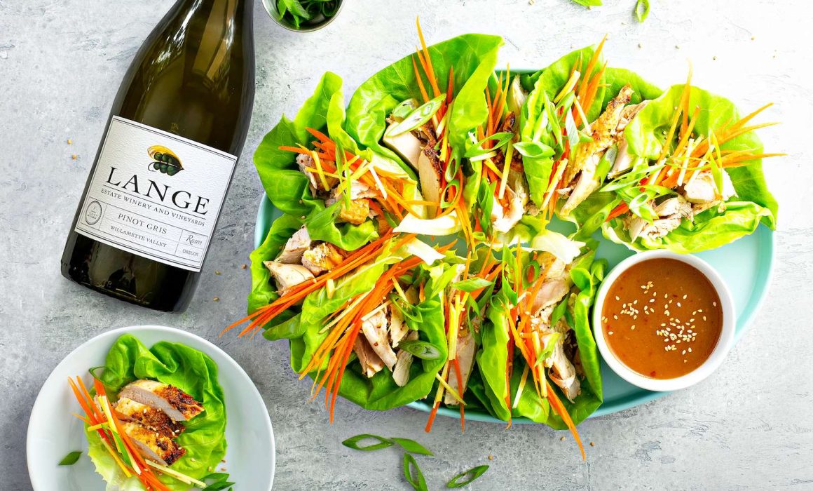 Chicken Lettuce Wraps with Peanut Sauce and Pinot Gris Reserve