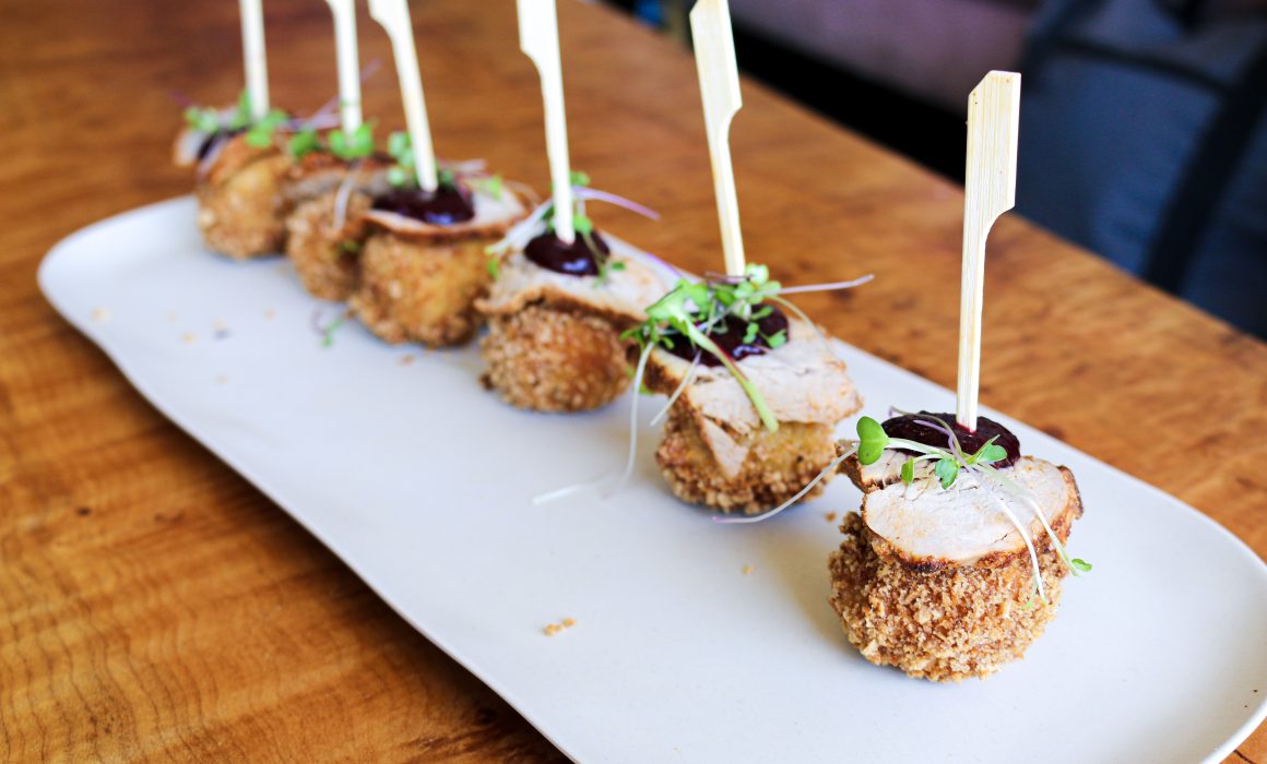 Smoked Eola Hills Pork Loin with Rosemary Arancini & Spring Cherry Sugo Paired with 2023 Lucky River Pinot Noir