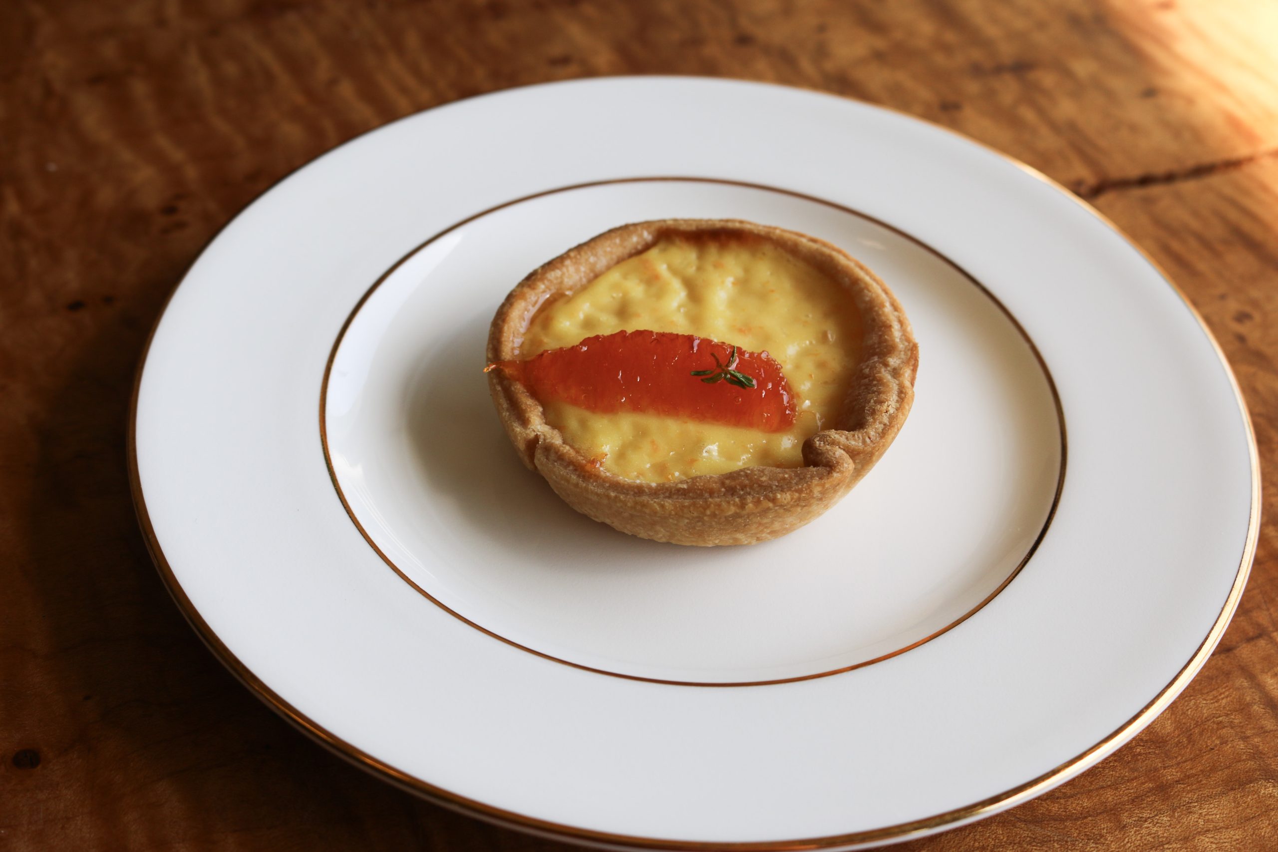 IMG_6851 Tangerine crème patisserie tartlet with micro thyme